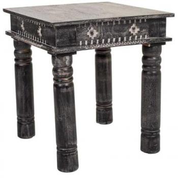 Mesa de centro de madera tallada negra 56x56x61h cm estilo artesanal acabado artesanal