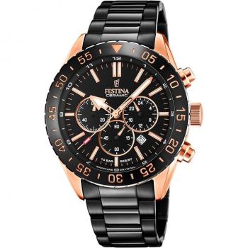 Festina Ceramic F20578/1 Reloj Analógico para Hombre con Caja de Acero Inoxidable 316L, Esfera Negra y Multicolor