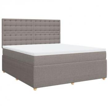 Cama Box Spring con colchón de tela gris taupe 180x200 cm