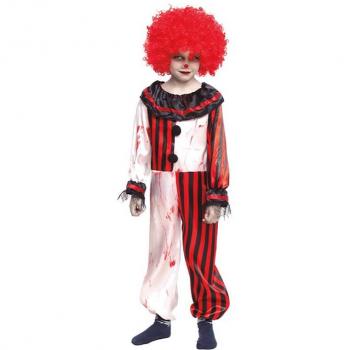 Disfraz de Payaso a Rayas con Sangre para niños - Incluye traje de rayas, detalles en sangre falsa, gorro y nariz roja