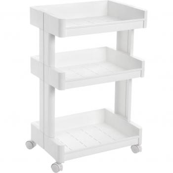 Carrito de plástico de 3 niveles con ruedas, organizador para cocina y baño, estante de almacenamiento, blanco