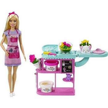 Barbie Floristería Muñeca rubia con tienda de flores y accesorios. Incluye juego de plastilina.