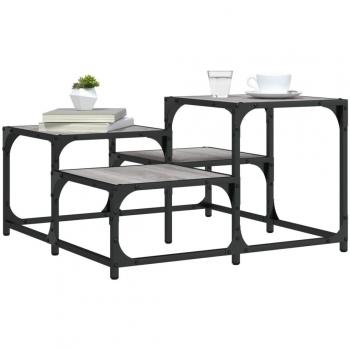 Mesa de centro de madera de ingeniería 68x68x40 cm en negro, roble sonoma y roble ahumado, mesita auxiliar para salón o comedor
