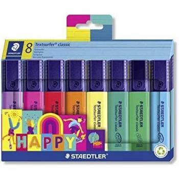 STAEDTLER Happy - Caja de 8 Marcadores Fluorescentes Textsurfer Classic con Punta Pincel