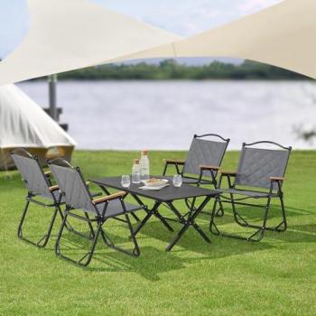 Mesa portátil con 4 sillas plegables de camping Botrugno, aluminio y tela Oxford 600D - Gris