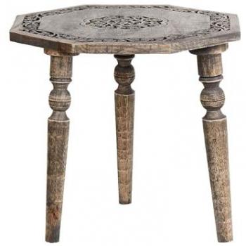 Mesa auxiliar tradicional octagonal 48 x 48 cm de madera de mango oscura Wandilo