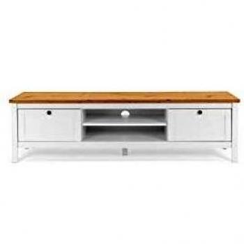 Mueble de TV 2 cajones 160 cm - Acabado blanco y madera