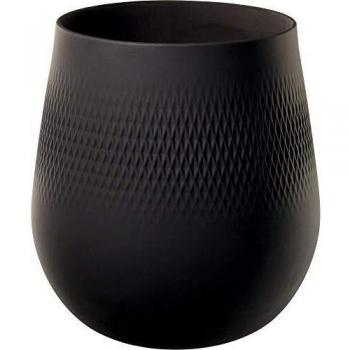 Villeroy & Boch Collier Noir Vase Carré No. 1, 20.5x20.5x22.5 cm, Premium Porcelain, Black