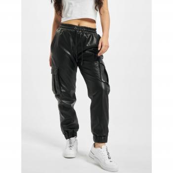 Urban Classics Women's Black Faux Leather Cargo Pants