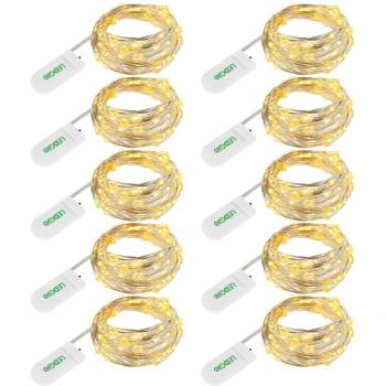 LEDGLE 10 PCS Cadenas de Luces, 3.9ft/1.2m 24 LEDs Luces Decorativas Blanco Cálido Con Pilas Decoración de Boda Fiestas Navidad Guirnaldas LED
