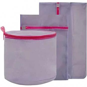 vidaXL Set de Bolsas para Lavadora 3 Piezas Neceser Caja Organizador de Viaje Almacenamiento Limpio Tapa Sostenedor Guardar Maquillajes Blanco y Rosa