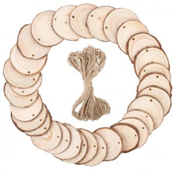 SOLEDI Madera Manualidades 30 Piezas Rodajas de Madera 5 cm-6 cm con Agujero Circulos Madera para Adornos de Halloween