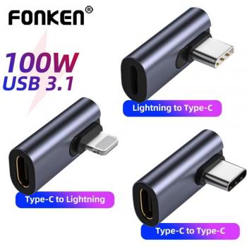 Adaptador de codo tipo C Fonken, convertidor de 8 pines a tipo C para iPhone 13, 12 y Xiaomi, USB C a Lightning