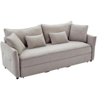 Sofá cama de 3 plazas en tela gris con asiento de espuma de memoria SITALA