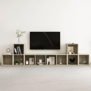 vidaXL Muebles de salón 5 piezas madera de ingeniería color roble Sonoma, incluye mueble TV, mesa de TV y estanterías