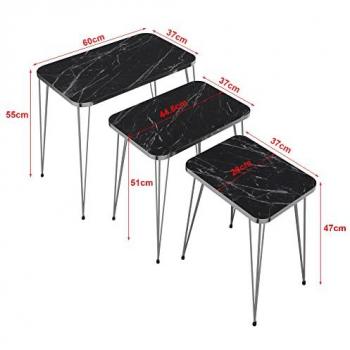 Set de 3 Mesas Nido Samsø - Aglomerado y Metal, Mármol Negro y Plateado, Patas de Horquilla