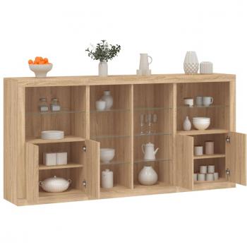 Aparador con luces LED 202x37x100 cm Mueble de Almacenaje de Salón Buffet Armario Auxiliar Armario de Almacenamiento Roble Sonoma vidaXL