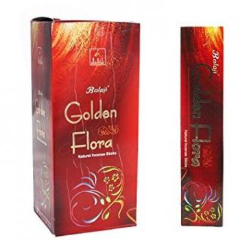 Incienso Golden Flora Balaji - Caja Completa con 12 paquetes de 15 gramos cada uno (entre 13 y 15 varillas por paquete) - Aromaterapia, Meditación, Relajación, Yoga, Incienso