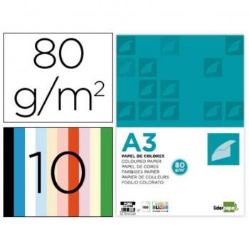 Papel A3 80gr 100 hojas color Liderpapel 10 colores surtidos