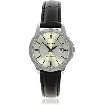 Casio LTP-V004L-7A Women's Silver Grey Dial Watch with Black Leather Strap