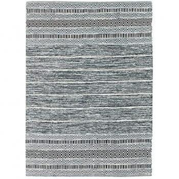 Alfombra TERRA COTTON 100% algodón étnica con banda externa 120 x 170 cm Blanco/Negro