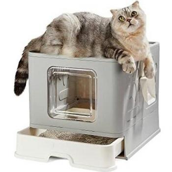 Suhaco Caja de Arena para Gatos con Tapa Bandeja de Arena para Gatos Plegable Grande con Inodoro para Mascotas de Entrada Superior Que Incluye Pala