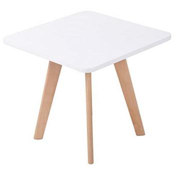 Mesa Auxiliar Cuadrada Almería Blanco Natural - Estilo Nórdico, Patas de Madera de Haya
