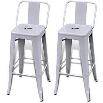 vidaXL Steel Bar Chair High Chairs Home Bar Furniture Stool Square Back 2pcs White