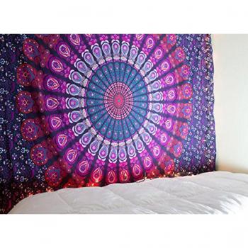 Raajsee - Tapiz de algodón indio, diseño de mandala, color morado