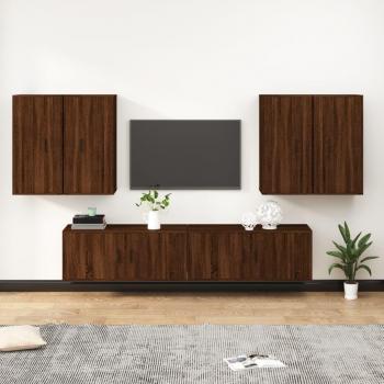 Set de Muebles para TV 6 Piezas en Madera Contrachapada Color Marrón Roble