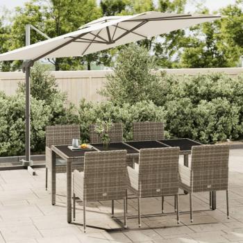 7 Piece Grey Poly Rattan Garden Dining Set with Cushions