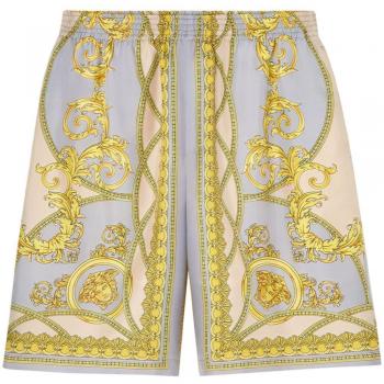 Versace Men's Barocco Print Silk Shorts in Golden | Size L | 10024761A113915E350