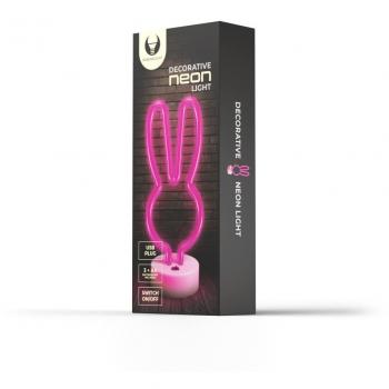 Lámpara de mesa decorativa Forever Neon LED en soporte con diseño de conejo rosa