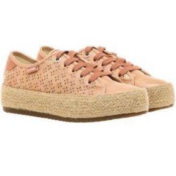 Zapatillas Casual Caribe Rosa Mustang con suela forrada en rafia y cierre de cordones