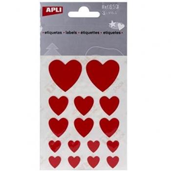 APLI - Bolsa de pegatinas corazones rojos 3 hojas