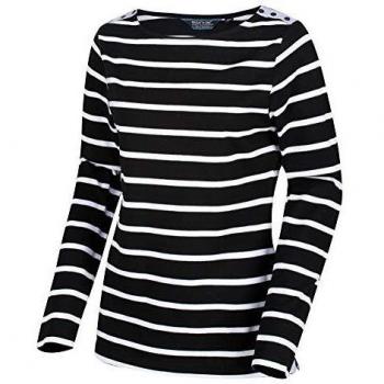 Regatta Mujer Flordelis Coolweave Algodón Manga Larga Impreso Jersey Top Camisetas/Polos/Chalecos, Mujer, Camisetas/Polos/Camisetas, RWT186 8K410L, Negro/Blanco, 38