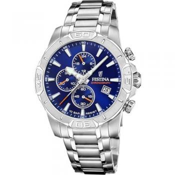 Reloj Festina Timeless Chronograph F20704/2 para Hombre, Acero Inoxidable Plateado y Esfera Azul, Cronógrafo Analógico