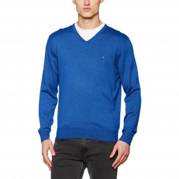 Tommy Hilfiger Plaited Ctn Silk V-Nk Cf, Suéter para Hombre, Azul