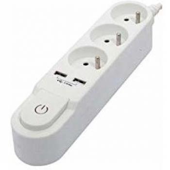 Regleta Enchufes 3 Tomas con Interruptor y 2 USB - Bloc Design - Blanco