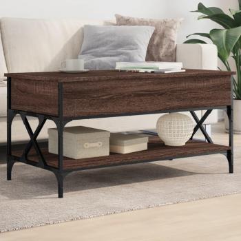 Mesa de centro de madera de ingeniería y metal 100x50x50 cm color negro, roble sonoma y roble ahumado - Mesita de salón o comedor auxiliar