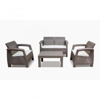 Sofá + 2 Sillones + Mesa de Centro de Jardín y Terraza en Ratán PE, Marrón