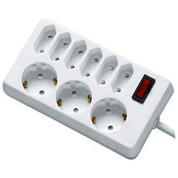 Regleta de enchufes REV, 9 tomas, 1,4m con interruptor blanco