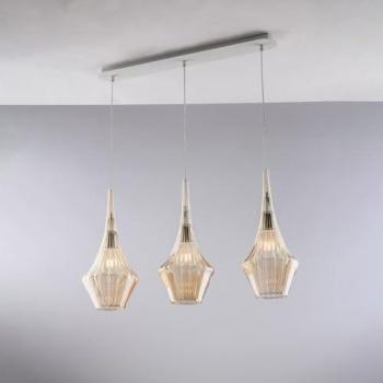 Lámpara de Techo Binaria Moderna Zeus con 3 Luces E27 y Vidrios Ámbar Pyrex