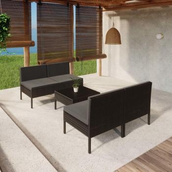 5-Piece Black Poly Rattan Garden Lounge Set with Cushions