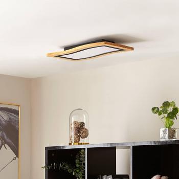 Plafón LED Joren de Lucande, 46 cm de largo, madera, temperatura de color 3.000 K, estilo tradicional en marrón, diseñado para salón y comedor, con una lámpara LED
