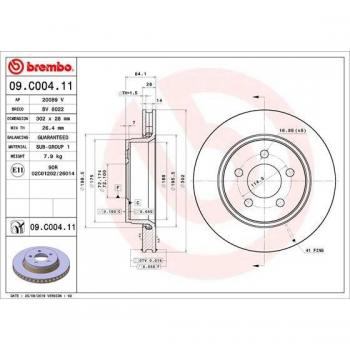 Disco de freno BREMBO 09.C004.11, ventilado, delantero, 1 pieza