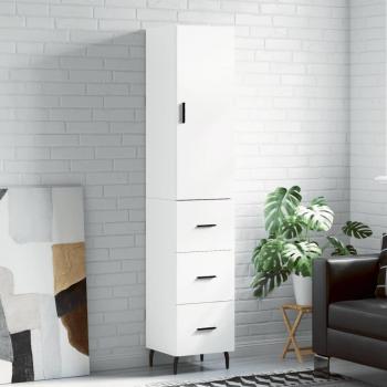 Aparador de madera contrachapada blanco 34,5x34x180 cm con 3 cajones, mueble de almacenaje para salón, buffet, armario auxiliar y armario de almacenamiento