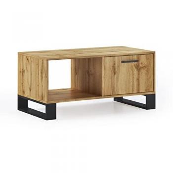 Mesa de Centro Skraut Home Loft - 45 x 92 x 50 cm - Acabado Rústico Roble/Negro - Mesa de centro con puertas para salón comedor, color estructura y puertas en Roble Rústico