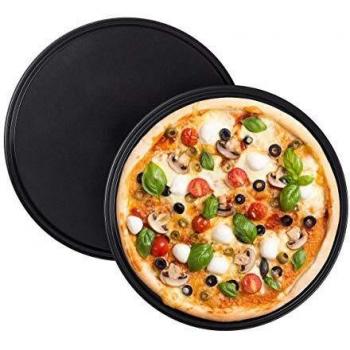 Juego de 2 bandejas para pizza redondas, antiadherentes, acero al carbono, ∅ 32 cm, gris - Relaxdays