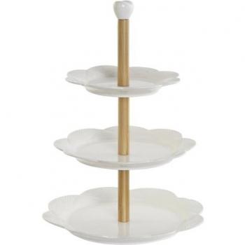 Frutero porcelana bambú 25x25x34 3est, blanco
